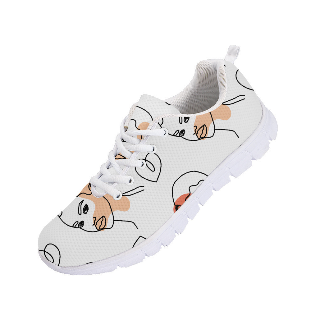 Pastel Shaped Abstract One Line Drawing Women Portrait Running Shoes Sport Sneakers