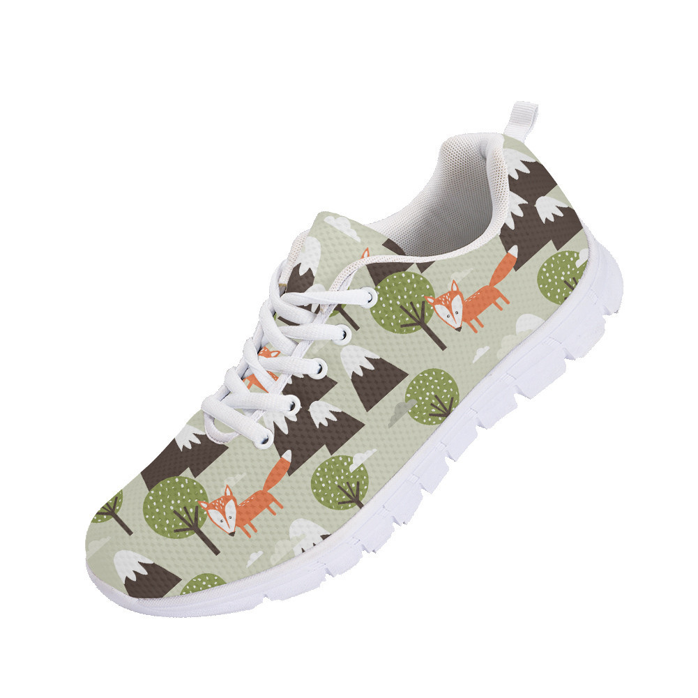 Pattern Of Foxes Mountains And Trees Hand Drawn Overlapping Backdrop Running Shoes Sport Sneakers